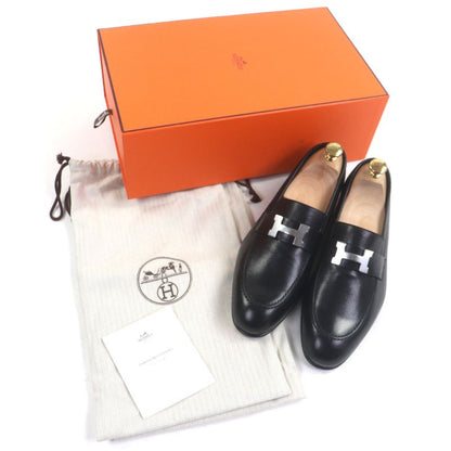 Hermes Silver Hardware Paris H Buckle Moccasin U-tip Leather Shoes Loafers