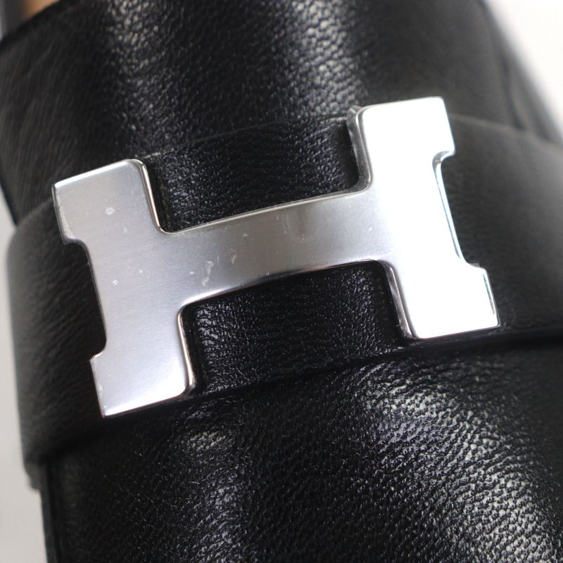 Hermes Silver Hardware Paris H Buckle Moccasin U-tip Leather Shoes Loafers