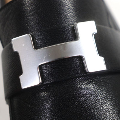 Hermes Silver Hardware Paris H Buckle Moccasin U-tip Leather Shoes Loafers