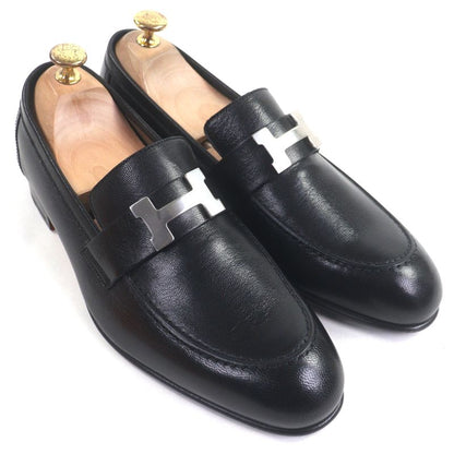 Hermes Silver Hardware Paris H Buckle Moccasin U-tip Leather Shoes Loafers