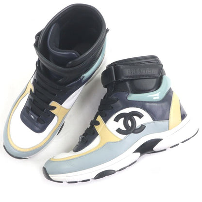 Chanel G33865 Coco Mark Lace Up High Cut Sneakers Leather Sneakers Multicolor