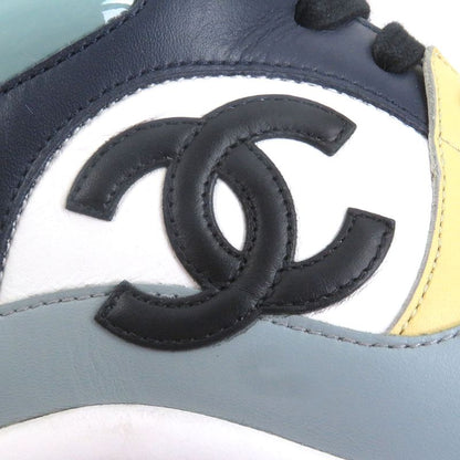 Chanel G33865 Coco Mark Lace Up High Cut Sneakers Leather Sneakers Multicolor