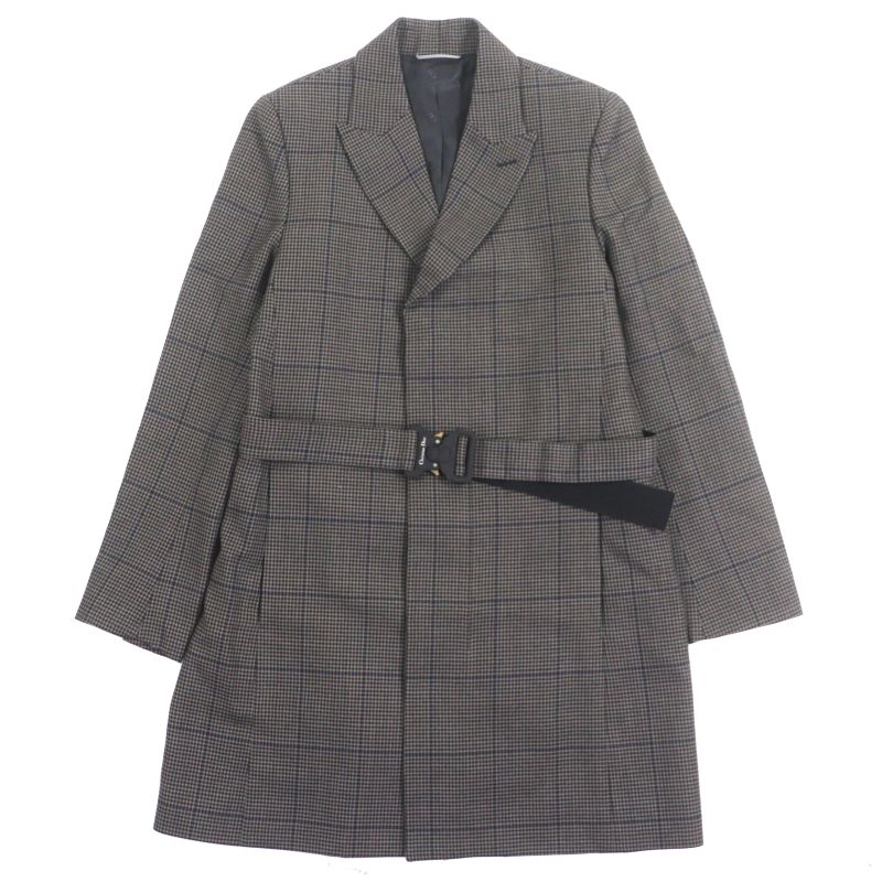DIOR Homme 293c381b5637 100% Wool Staggered Pattern CD Buckle Belt Winged Coat