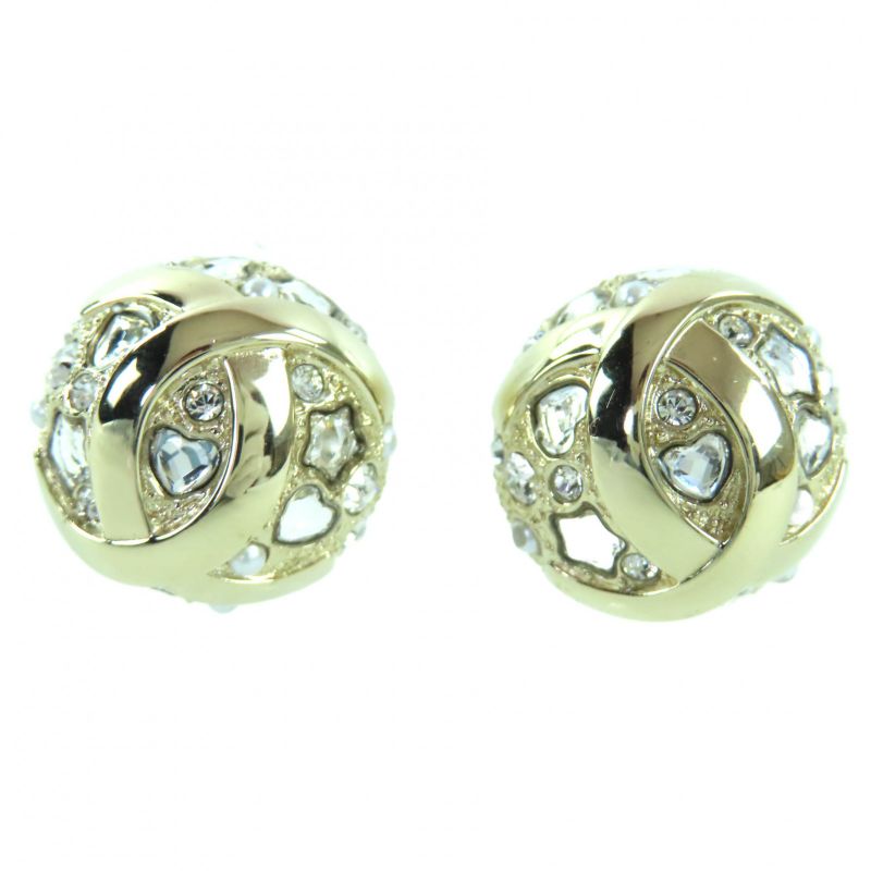 ◇chanel B25P Abf219 Metal Strass Star Heart Motif Bijoux Binaural Ball Earrings