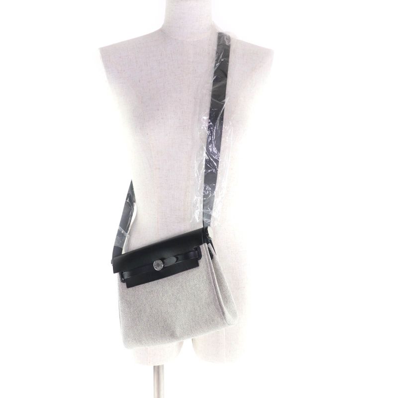 Hermes Herbag Her Bag Zip 20 Mini Black Ecru Toile Military Vache Hunter Silver
