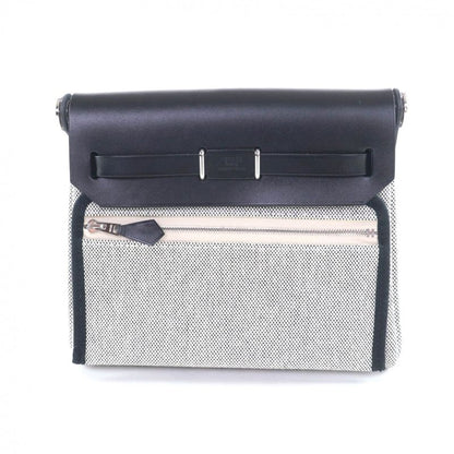 Hermes Herbag Her Bag Zip 20 Mini Black Ecru Toile Military Vache Hunter Silver