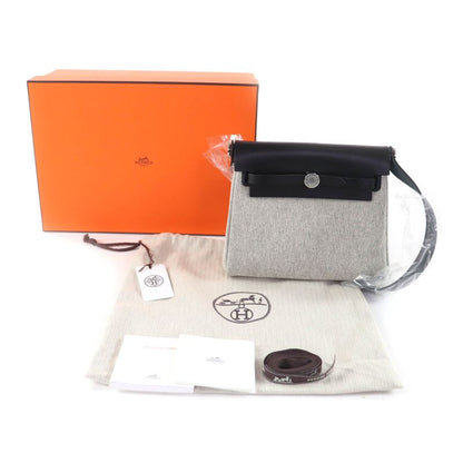 Hermes Herbag Her Bag Zip 20 Mini Black Ecru Toile Military Vache Hunter Silver