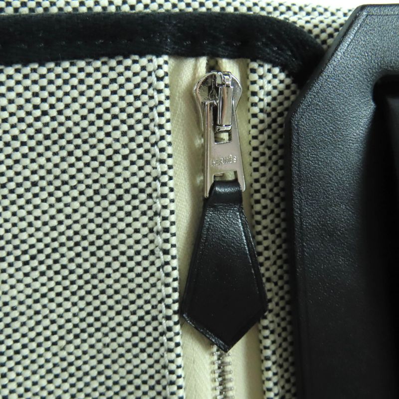 Hermes Herbag Her Bag Zip 20 Mini Black Ecru Toile Military Vache Hunter Silver