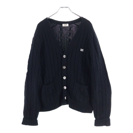 Celine 23aw Triomphe Cashmere V-Neck Cardigan Sweater Black