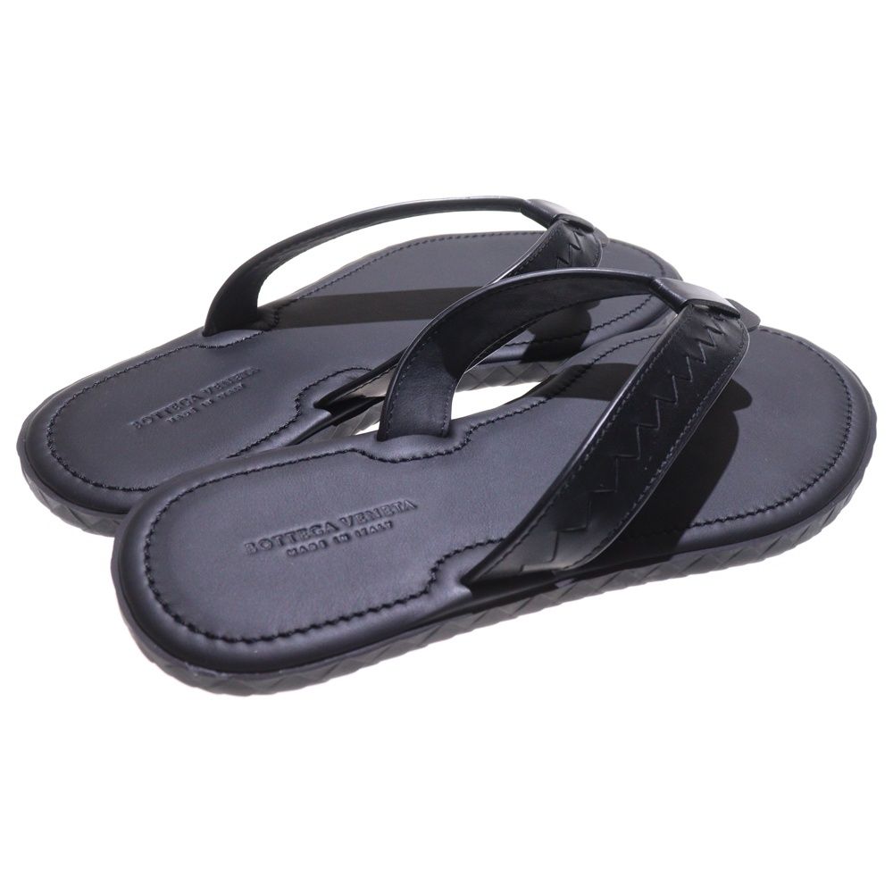 Bottega Veneta Intrecciato Leather Slide Intrecciato Leather Sandals Black