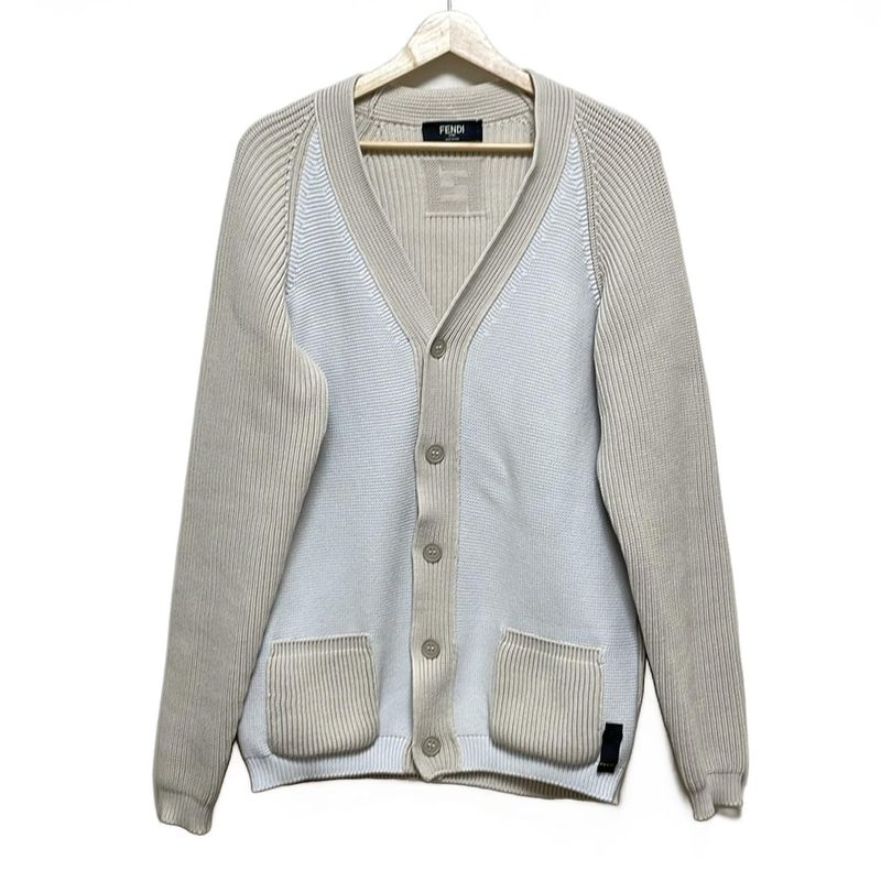 Fendi Cardigan Size 46 S Men's Excellent Condition - Beige And Light Gray Long