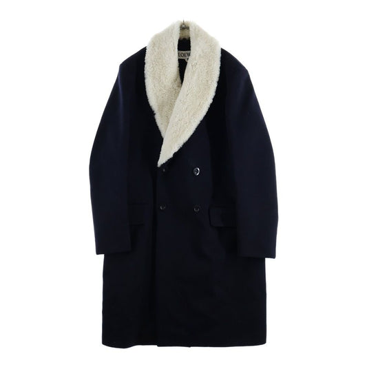 Loewe 19aw Shearling Collar Coat H2291150df Sharering Color Wool Coat Navy