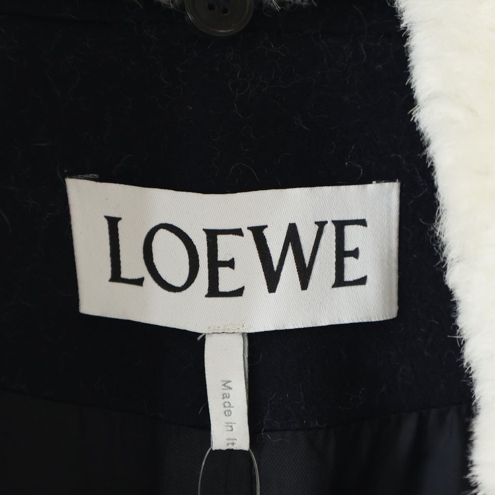 Loewe 19aw Shearling Collar Coat H2291150df Sharering Color Wool Coat Navy