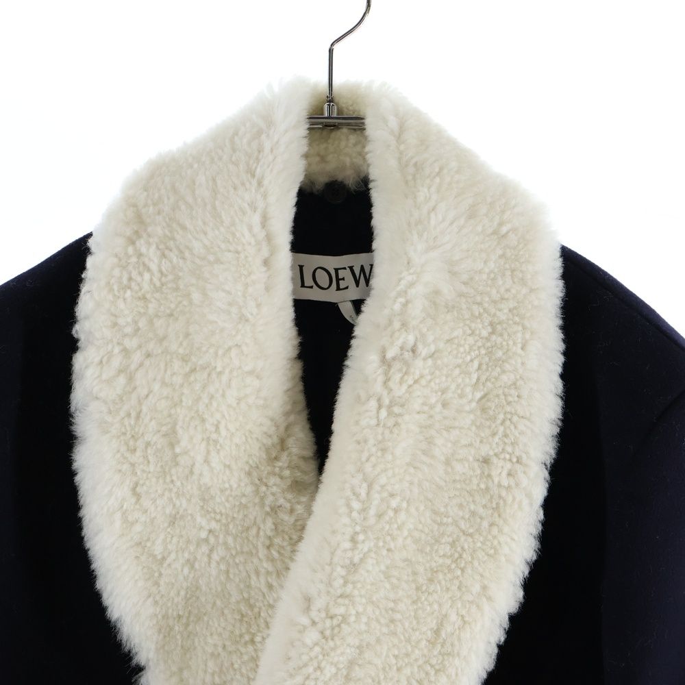 Loewe 19aw Shearling Collar Coat H2291150df Sharering Color Wool Coat Navy