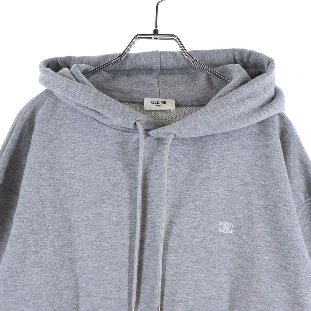 Celine Triomphe Logo Embroidery Pullover Sweatshirt Hoodie Gray
