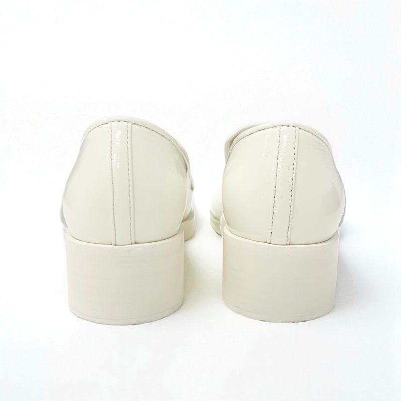 Chanel Loafer Leather Shoes White Gold Coco Mark