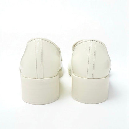 Chanel Loafer Leather Shoes White Gold Coco Mark