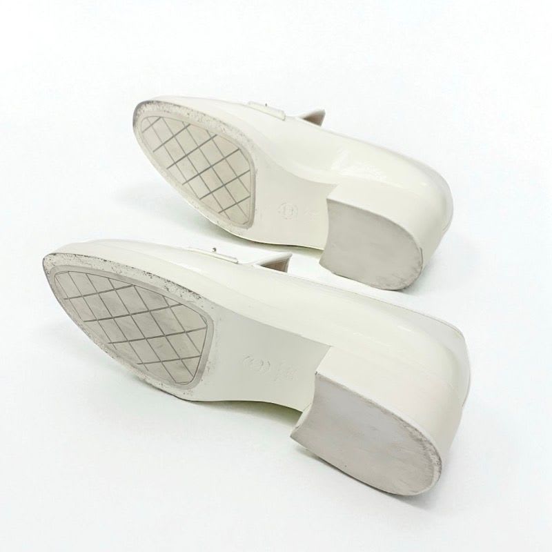 Chanel Loafer Leather Shoes White Gold Coco Mark