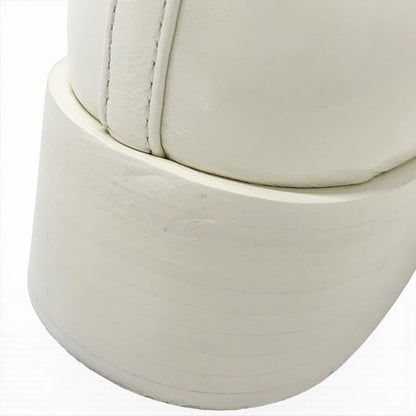 Chanel Loafer Leather Shoes White Gold Coco Mark