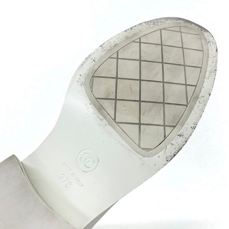 Chanel Loafer Leather Shoes White Gold Coco Mark