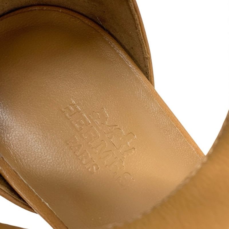 Hermes Elda Sandals Shoes Leather Brown Wedge Sole Espadrilles Strap