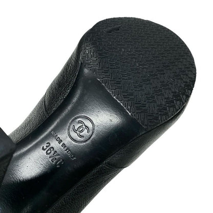 Chanel Boots Short Shoes Leather Velor Black Gold Coco Mark Ribbon