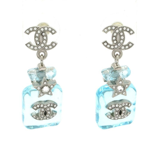 Chanel Earrings - Silver X Light Blue X Clear Coco Mark Parfum Bottle