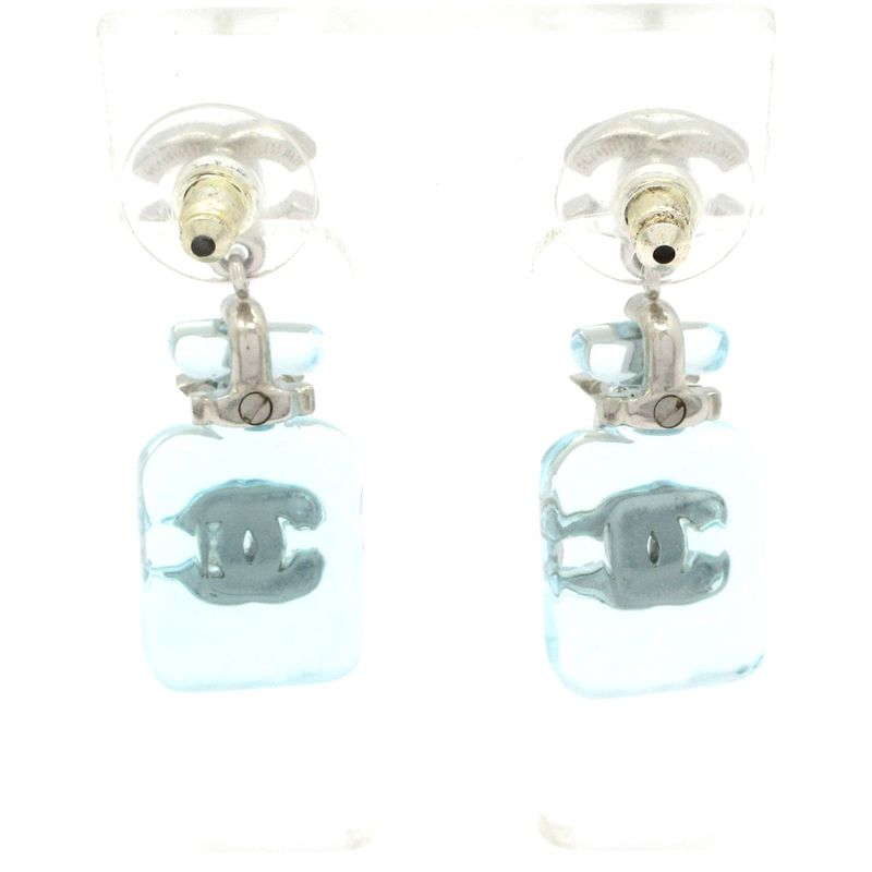 Chanel Earrings - Silver X Light Blue X Clear Coco Mark Parfum Bottle