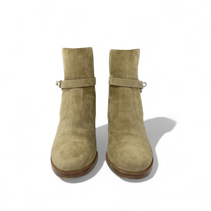 Hermes Frenchie Boots Short Shoes Suede Beige Silver Kelly Hardware