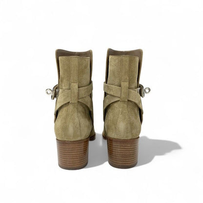 Hermes Frenchie Boots Short Shoes Suede Beige Silver Kelly Hardware