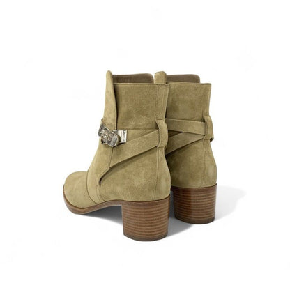Hermes Frenchie Boots Short Shoes Suede Beige Silver Kelly Hardware