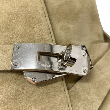 Hermes Frenchie Boots Short Shoes Suede Beige Silver Kelly Hardware