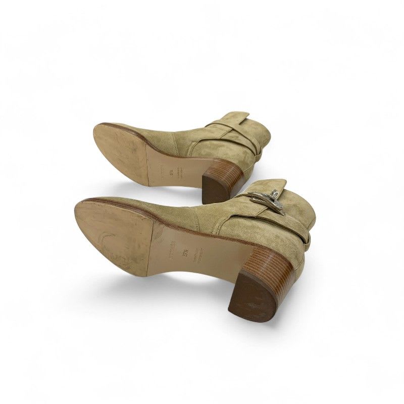 Hermes Frenchie Boots Short Shoes Suede Beige Silver Kelly Hardware