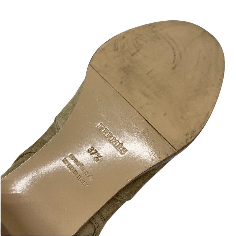 Hermes Frenchie Boots Short Shoes Suede Beige Silver Kelly Hardware