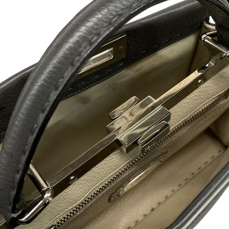 Fendi Handbag Peekaboo Iconic Medium Selleria 8bn290 Dark Grey Leather