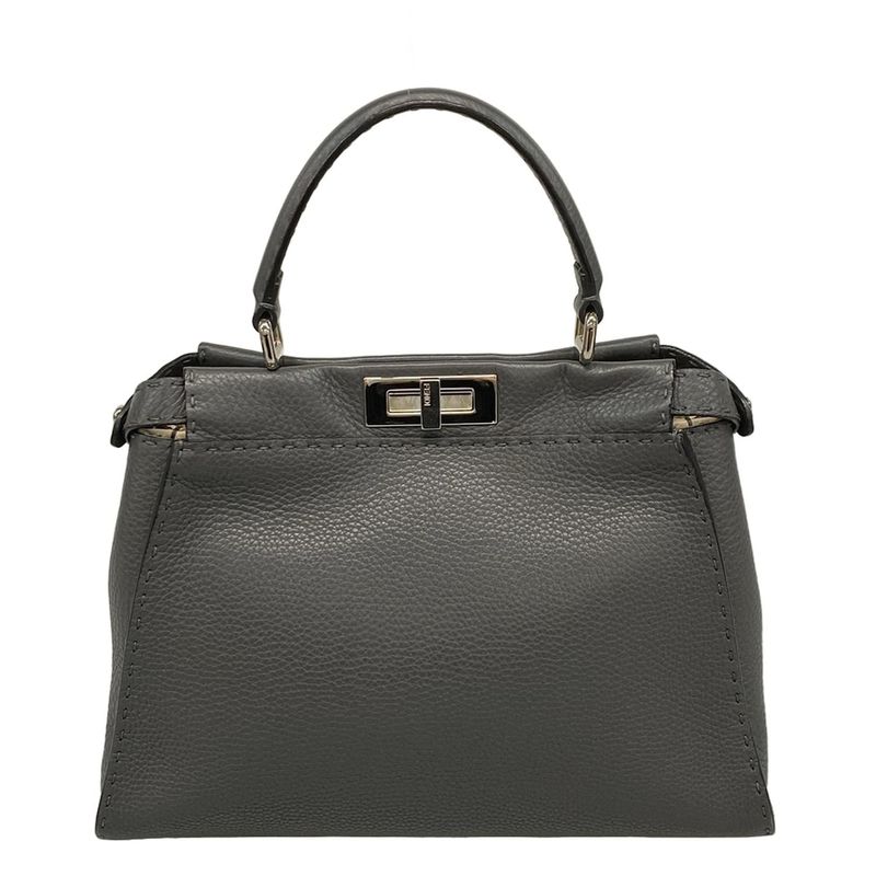 Fendi Handbag Peekaboo Iconic Medium Selleria 8bn290 Dark Grey Leather