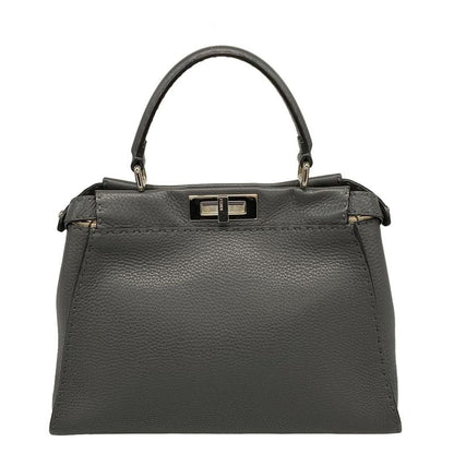 Fendi Handbag Peekaboo Iconic Medium Selleria 8bn290 Dark Grey Leather