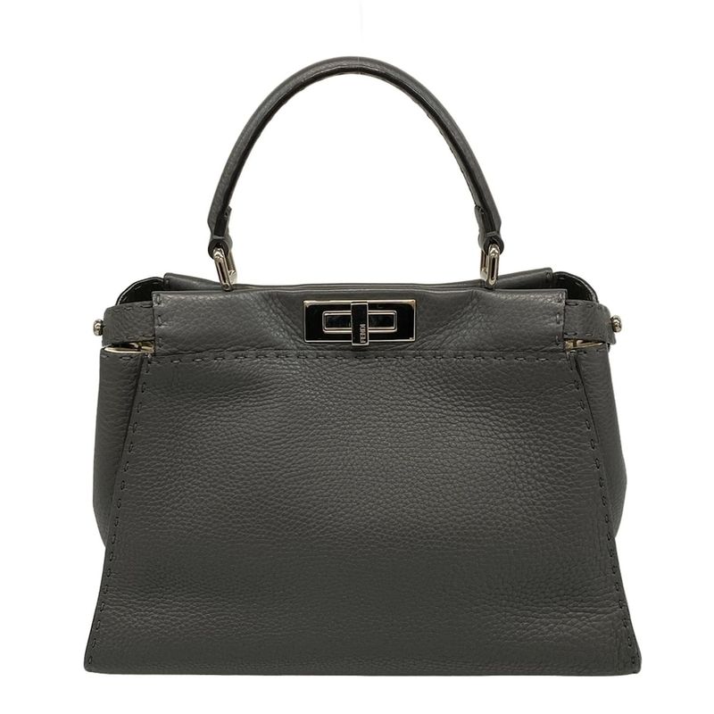 Fendi Handbag Peekaboo Iconic Medium Selleria 8bn290 Dark Grey Leather