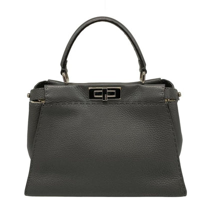 Fendi Handbag Peekaboo Iconic Medium Selleria 8bn290 Dark Grey Leather