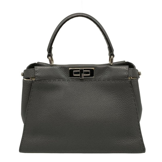 Fendi Handbag Peekaboo Iconic Medium Selleria 8bn290 Dark Grey Leather