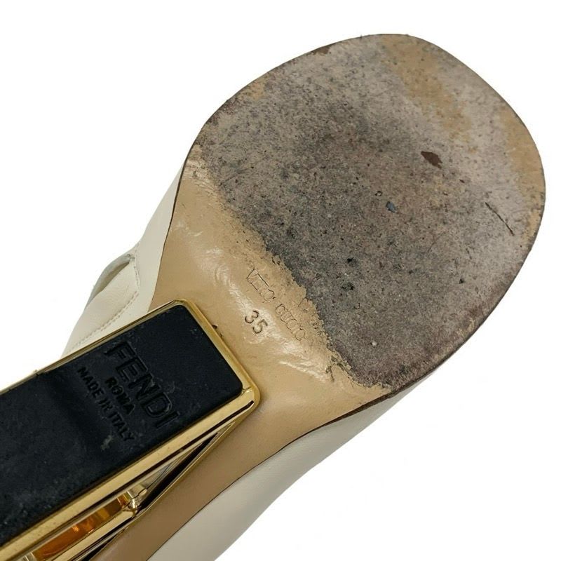 Fendi First Boots Short Shoes Leather Ivory Gold Metal Heel FF Logo