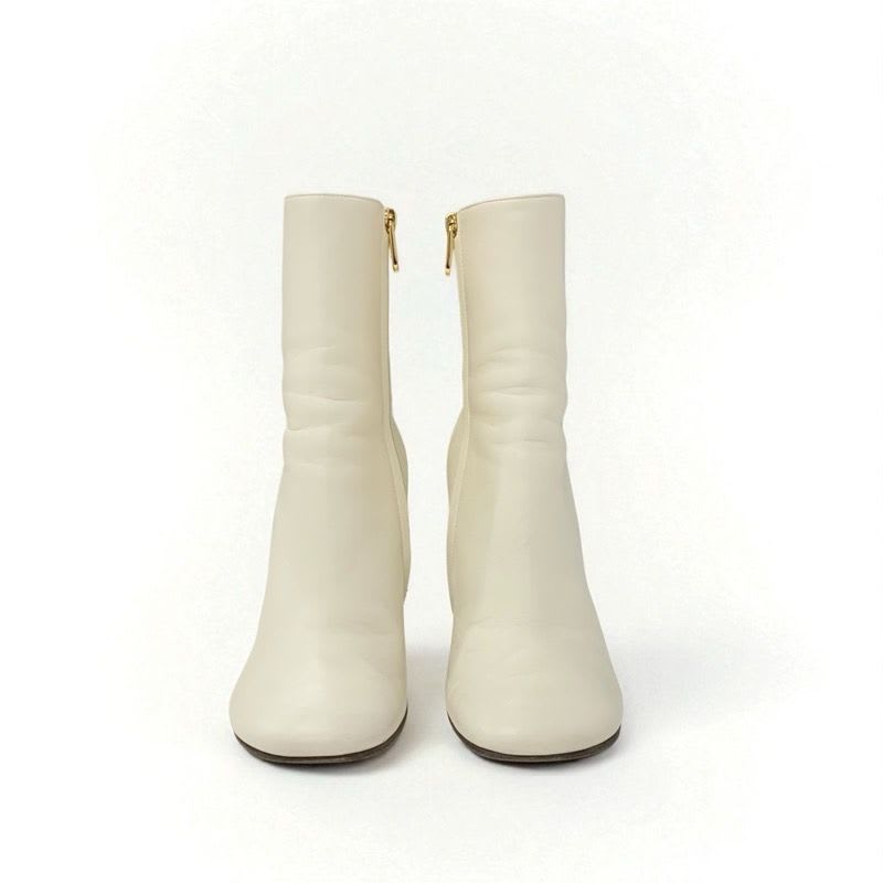 Fendi First Boots Short Shoes Leather Ivory Gold Metal Heel FF Logo