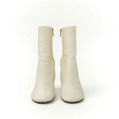 Fendi First Boots Short Shoes Leather Ivory Gold Metal Heel FF Logo