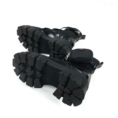 Prada Monolith Boots Short Shoes Leather Nylon Black With Pouch Triangle