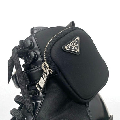 Prada Monolith Boots Short Shoes Leather Nylon Black With Pouch Triangle