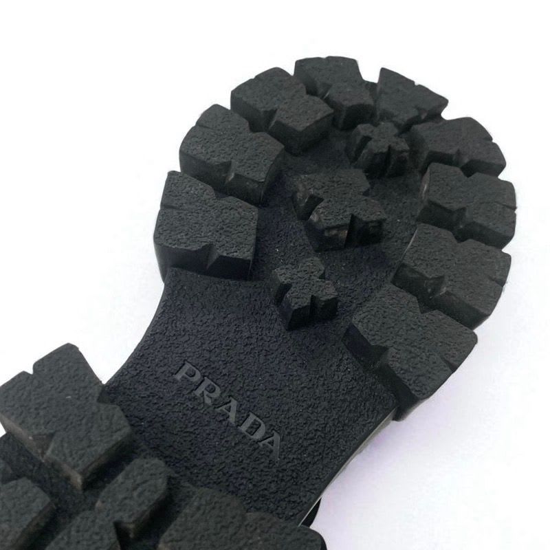 Prada Monolith Boots Short Shoes Leather Nylon Black With Pouch Triangle