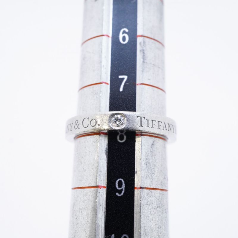 Tiffany & Co Ring Flat Band 3PD Pt950 Platinum Diamond #8 Ladies