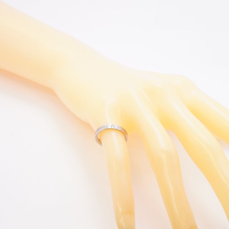 Tiffany & Co Ring Flat Band 3PD Pt950 Platinum Diamond #8 Ladies