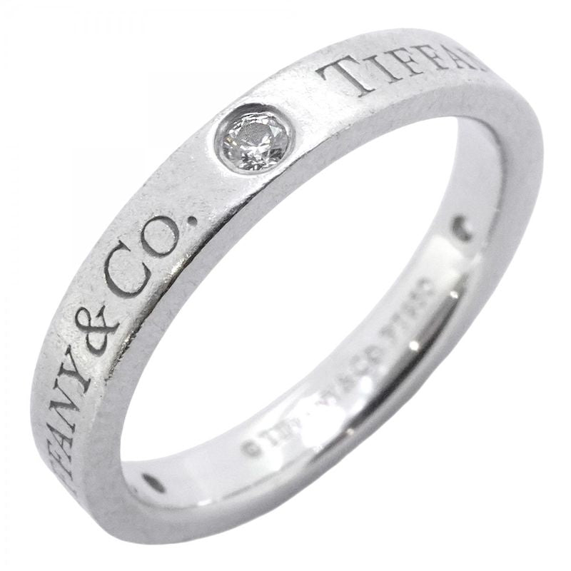 Tiffany & Co Ring Flat Band 3PD Pt950 Platinum Diamond #8 Ladies