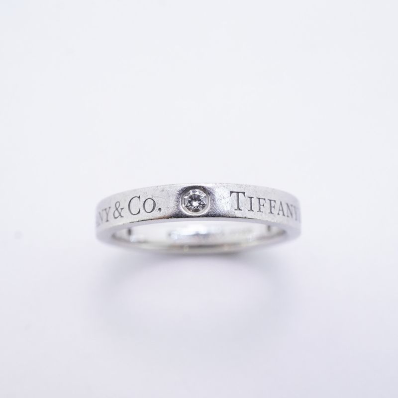 Tiffany & Co Ring Flat Band 3PD Pt950 Platinum Diamond #8 Ladies
